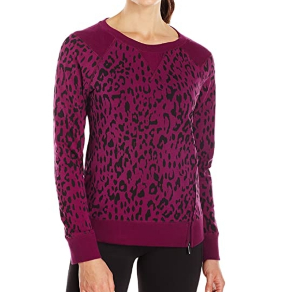 Marc New York Purple Leopard Zip-Detail Sweatshirt Sz S